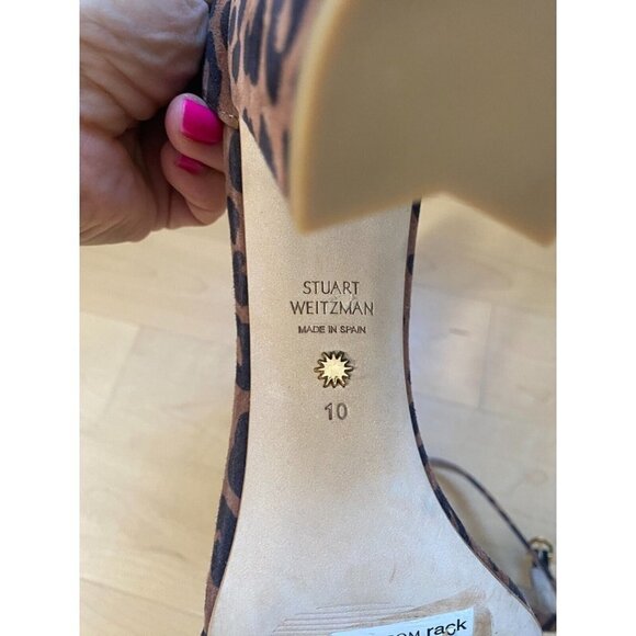 STUART Weitzman BNWT "Nearly Nude" Ankle Strap Suede Animal Print Women NEW - Picture 6 of 9
